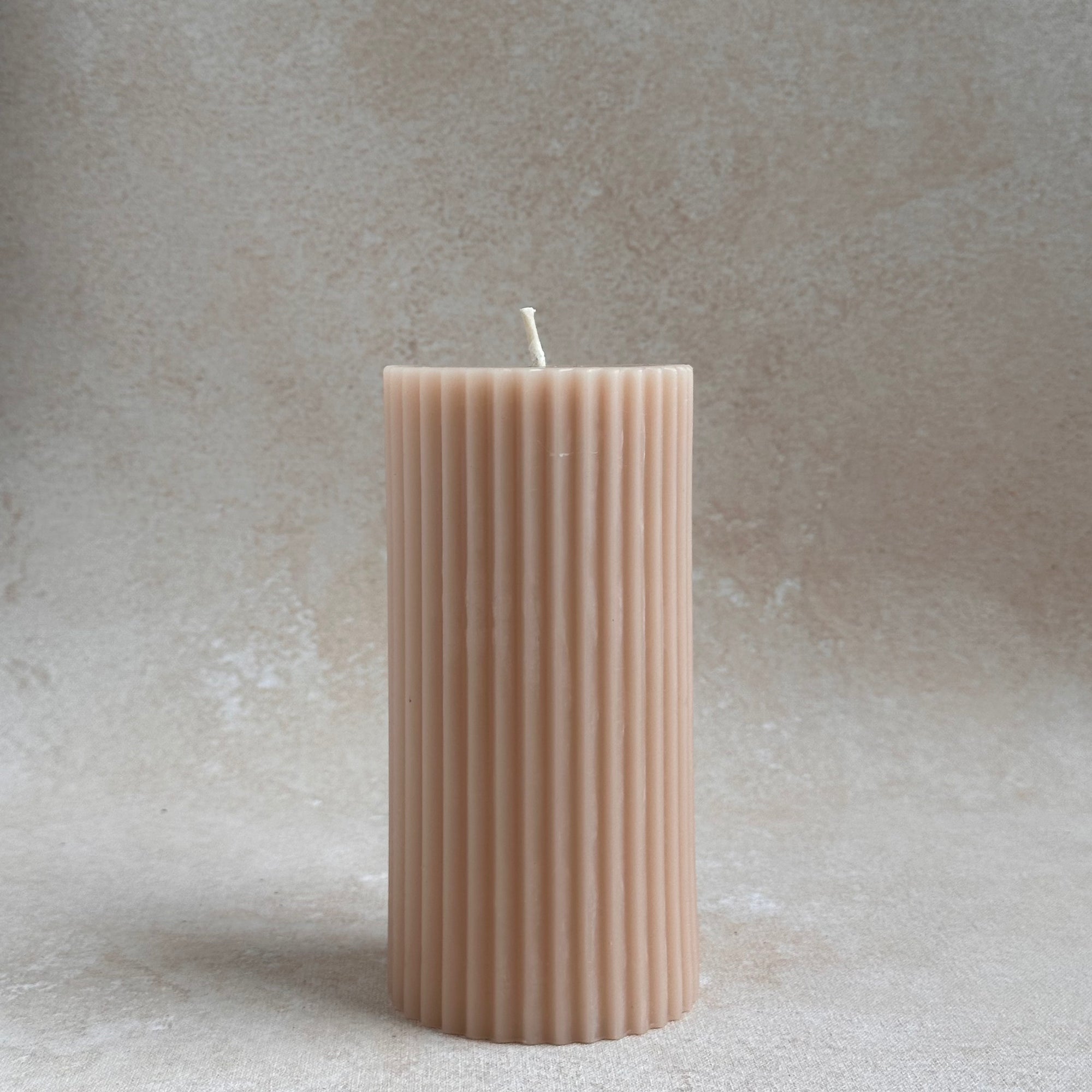 Beeswax_Fluted_3x6_Pillar_Candle_Events_Weddings_Wholesale_Blush Pink Rosewater