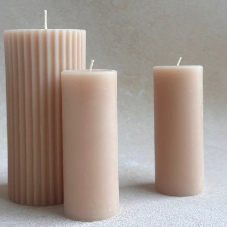 Beeswax Fluted Pillar Candle_Small Pillar Candle_Events Wedding Wholesale. Rosewater pale blush