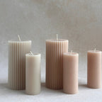 Beeswax Fluted Pillar Candle_Small Pillar Candle_Events Wedding Wholesale. Soft Salt White and Pale Rosewater Blush