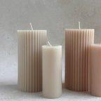 Beeswax Fluted Pillar Candle_Small Pillar Candle_Events Wedding Wholesale. Soft Salt White and Pale Rosewater Blush