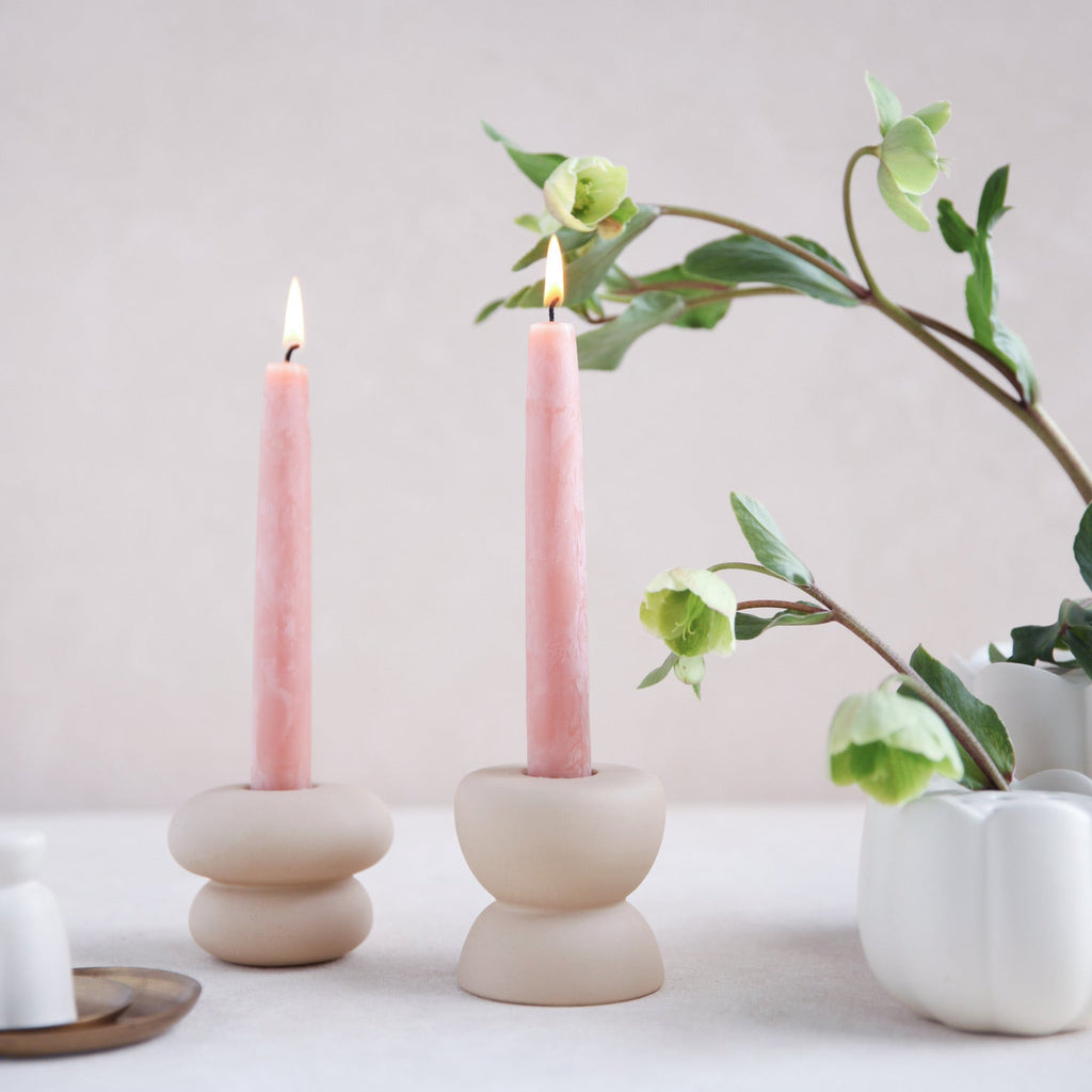 Petite Taper Holders_Blossom Beeswax 6in Taper Candles